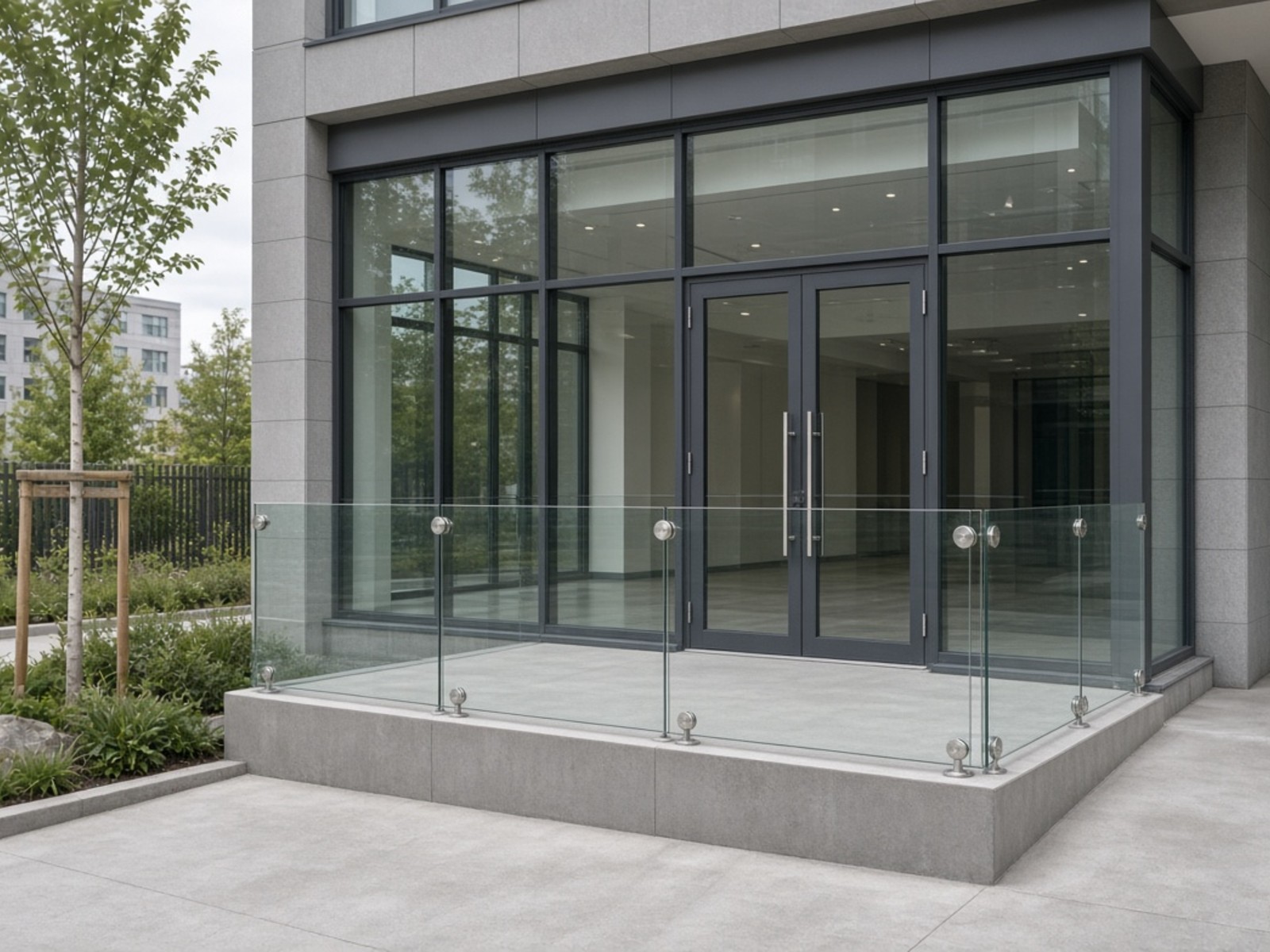 Commercial With A Modern Glass Railing