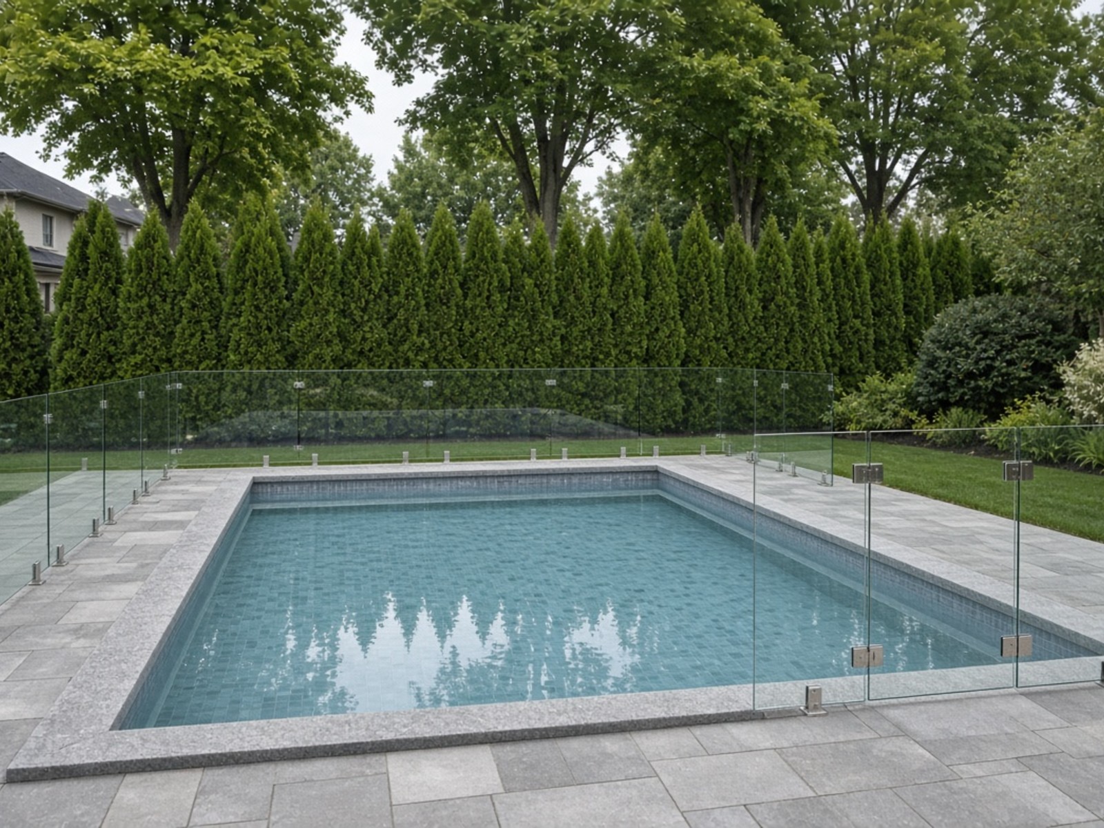 Pool Surrounds With A Modern Glass Railing